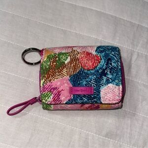 Vera Bradley Superbloom Floral Pink Blue Small Compact Fold Zip Around Wallet